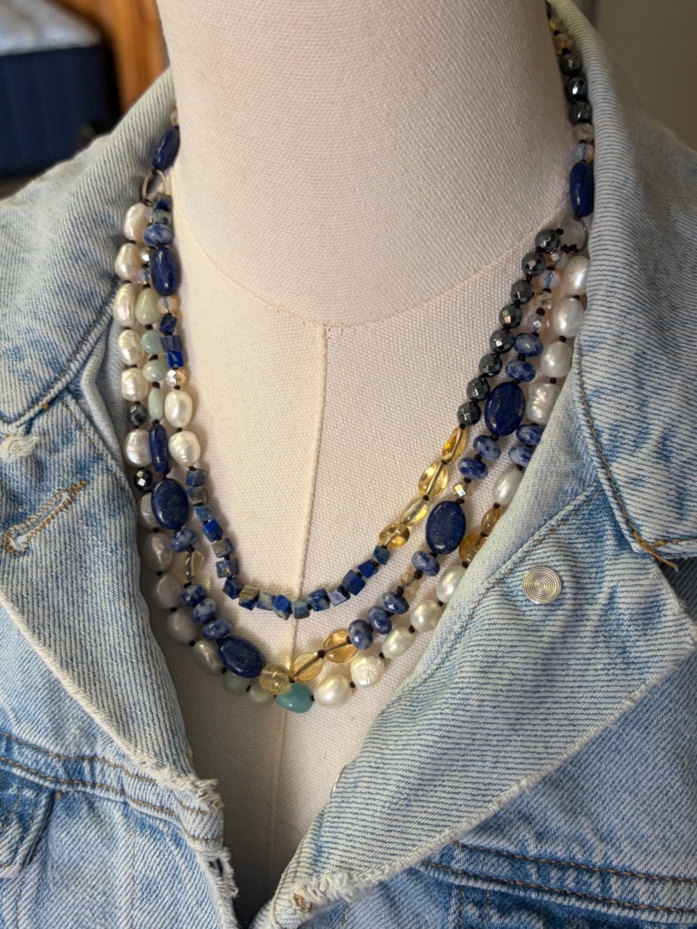 Multi-Strand Gemstone & Freshwater Pearl Layered Necklace